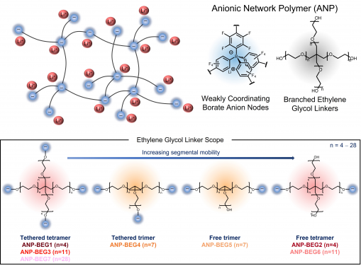 Anionic borate network polymers and linker scope